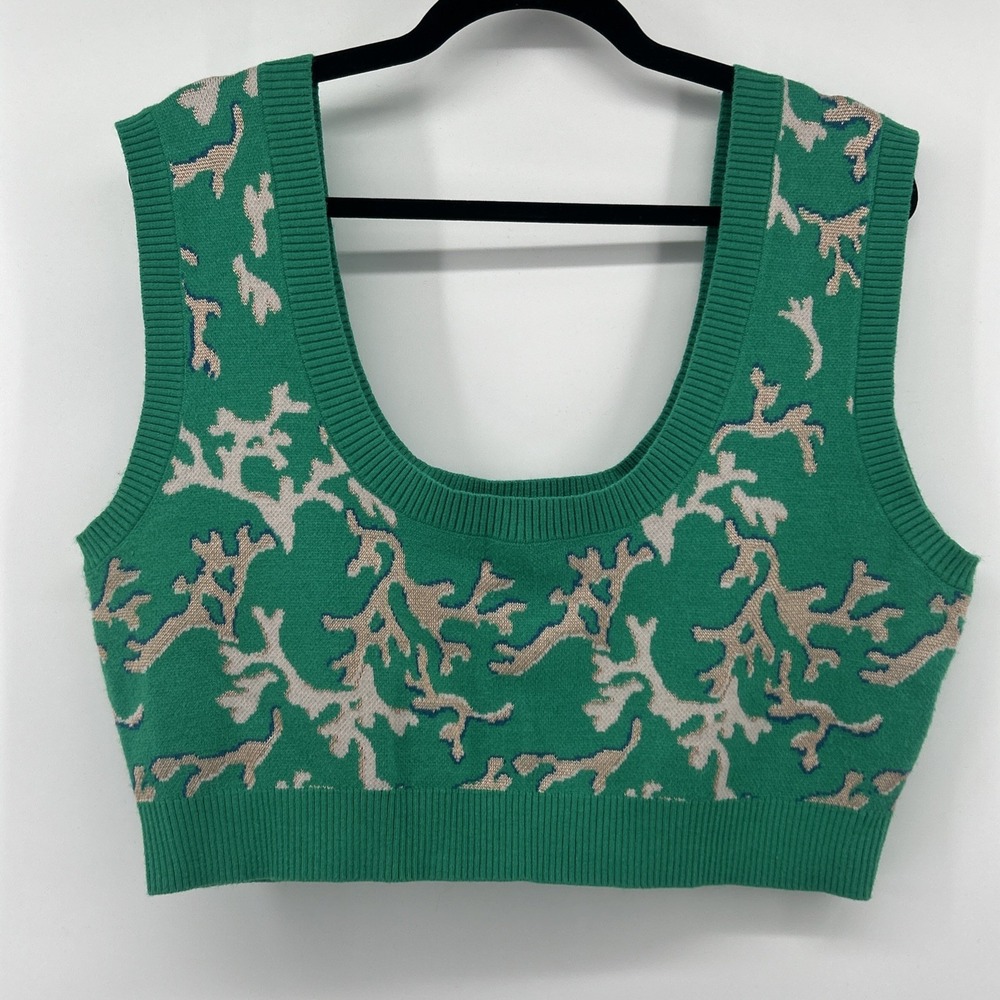 NWOT Maeve Anthropologie Denise Coral Jumper Crop Top Green XL Modern Preppy